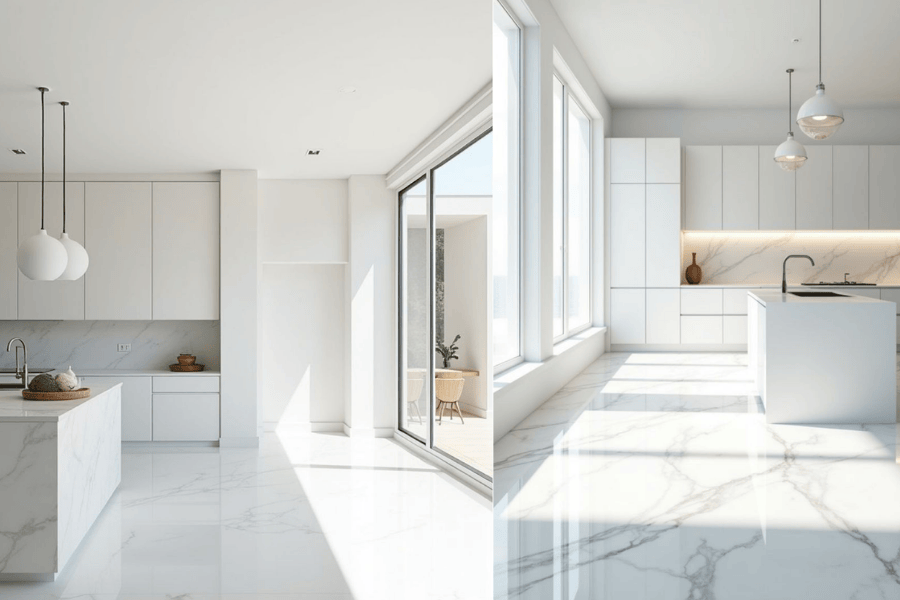 White marble for kitchen floor