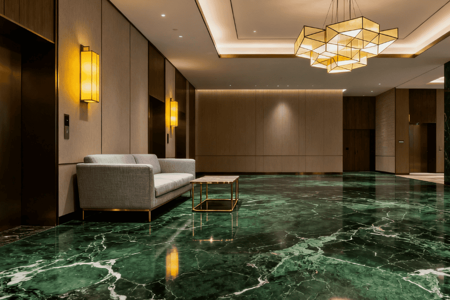 Green marble floor