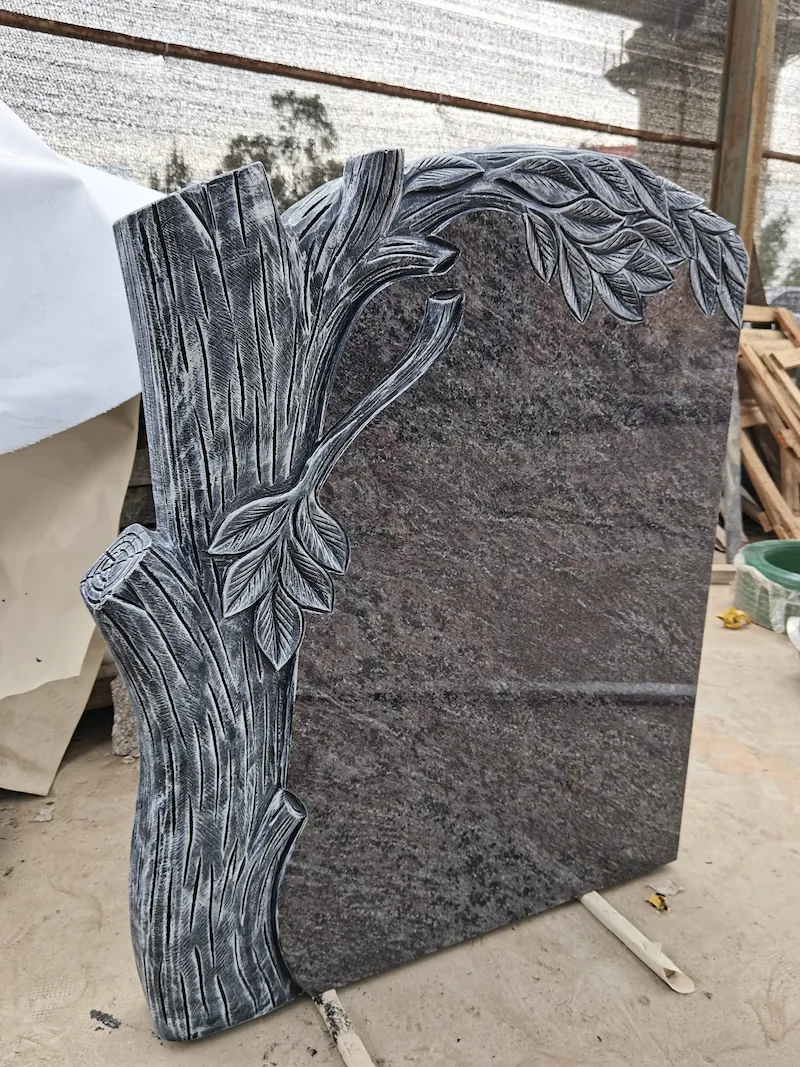 Bahama Blue Granite Tree Carving Headstone – Cemetery Memorial Stone
