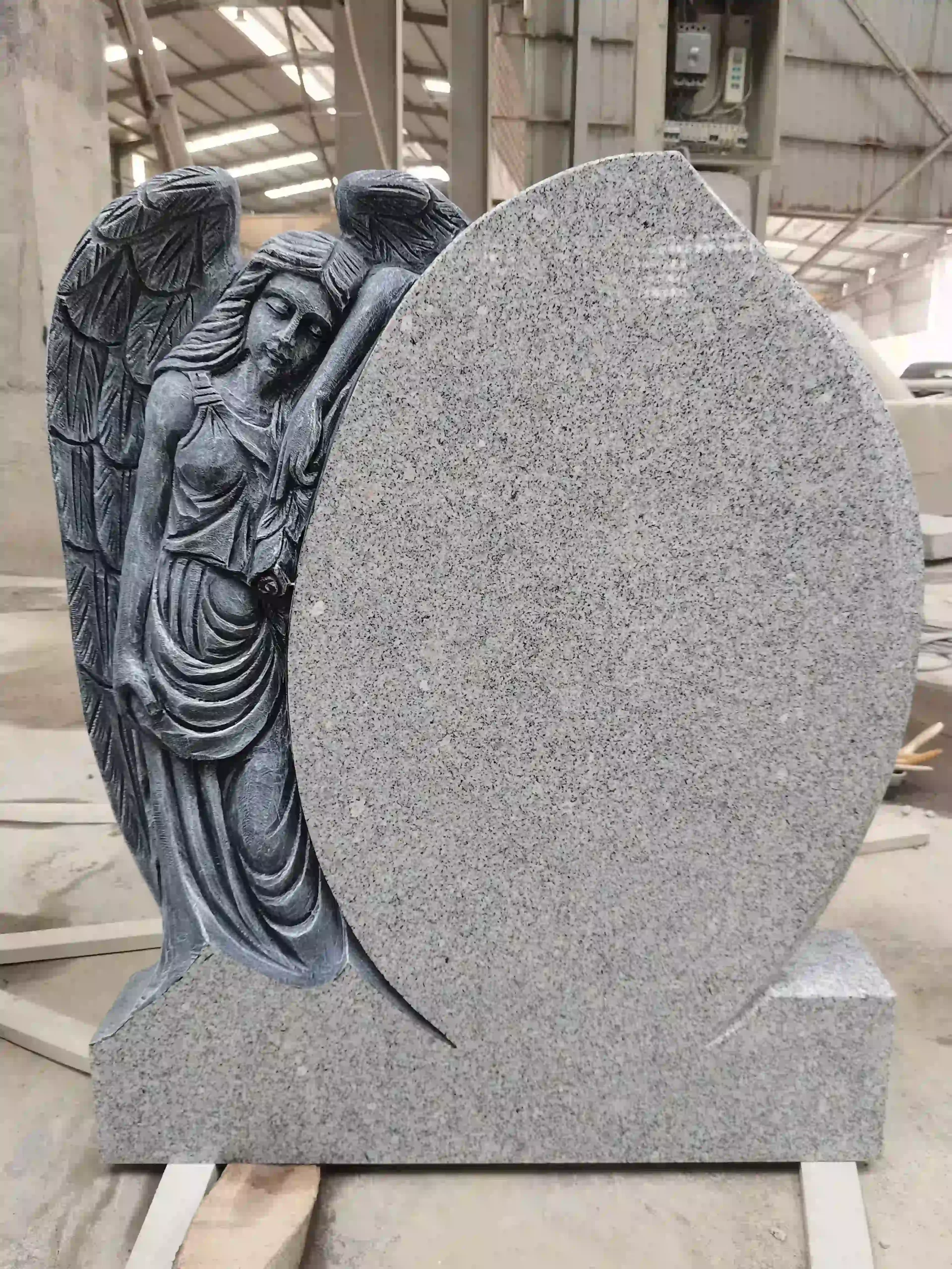 G603 granite angel carving headstone with curved inscription panel
