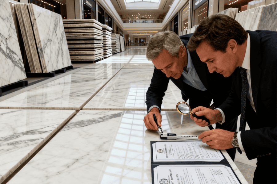 Inspect certified marble slabs