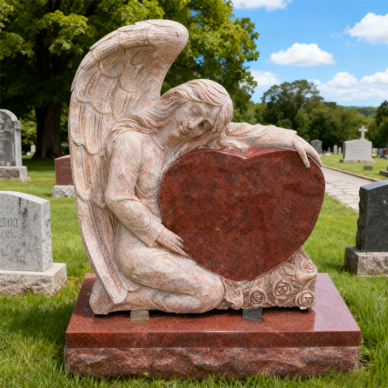 Angel Heart Indian Red Granite Headstones2