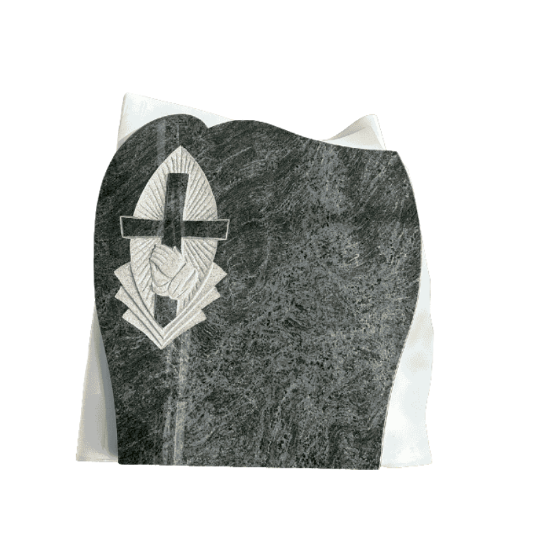 Bahama Blue Headstone Praying Hands with Cross