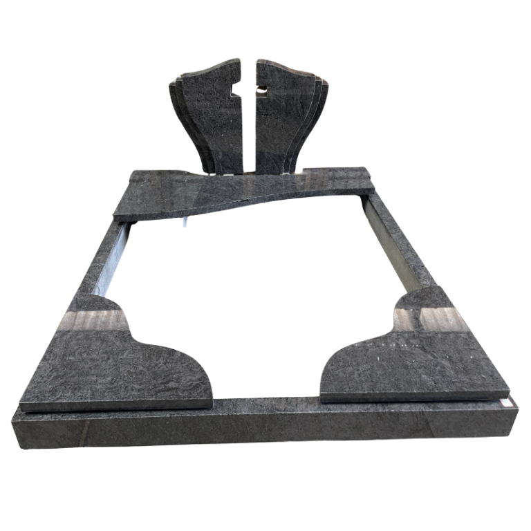 Bahama Blue Granite German Tombstone with Kerb Frame and Full Grave Cover