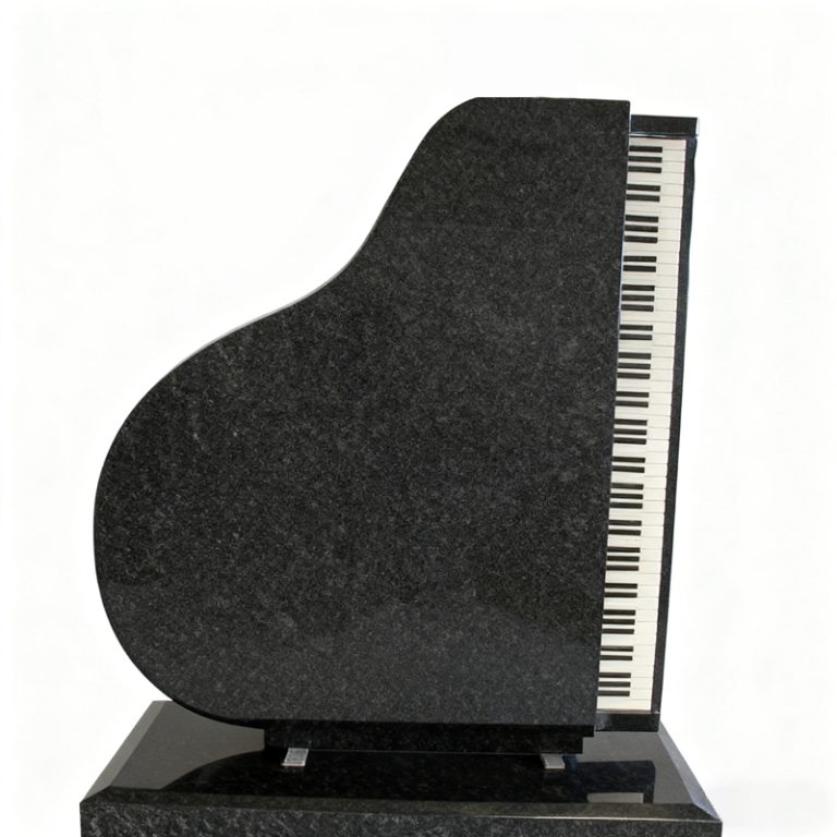 Bespoke Piano Design Tombstone Carved Black Granite Upright Headstone