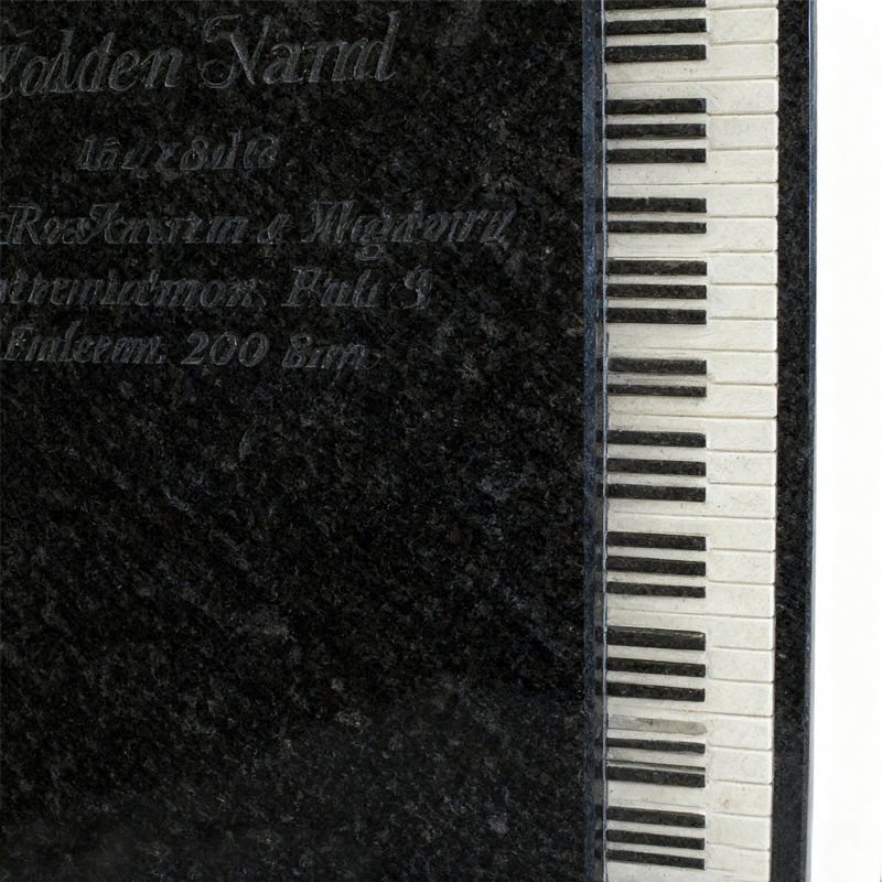 Bespoke Piano Design Tombstone Carved Black Granite Upright Headstone