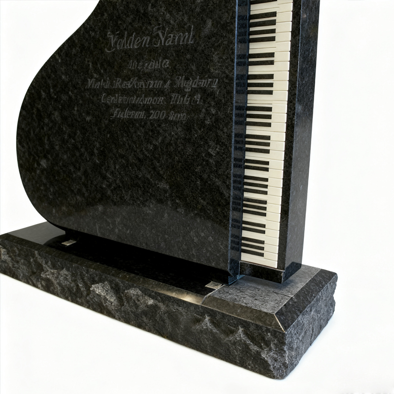 Bespoke Piano Design Tombstone Carved Black Granite Upright Headstone