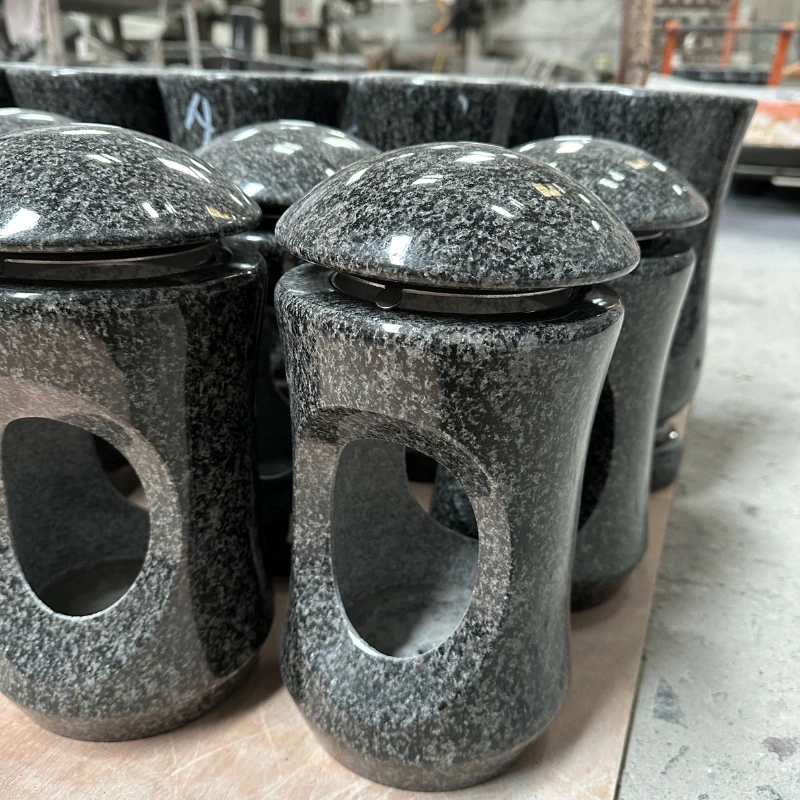 Black Impala Granite Grave Lantern