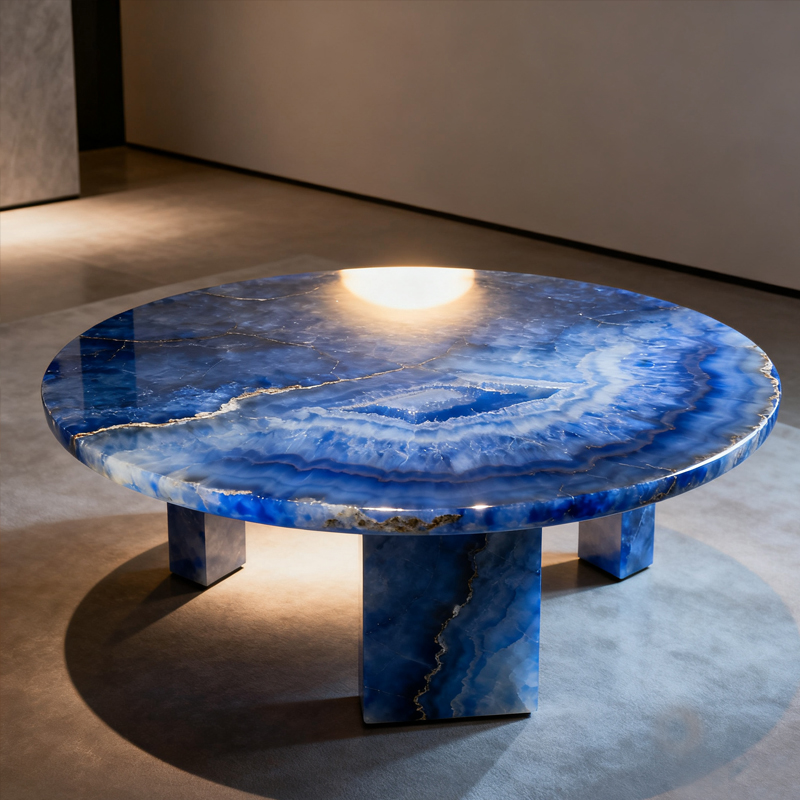 Blue agate gemstone table family coffee table