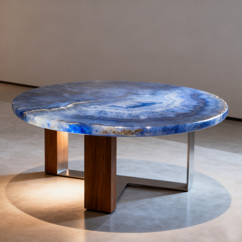 Blue agate gemstone table family coffee table