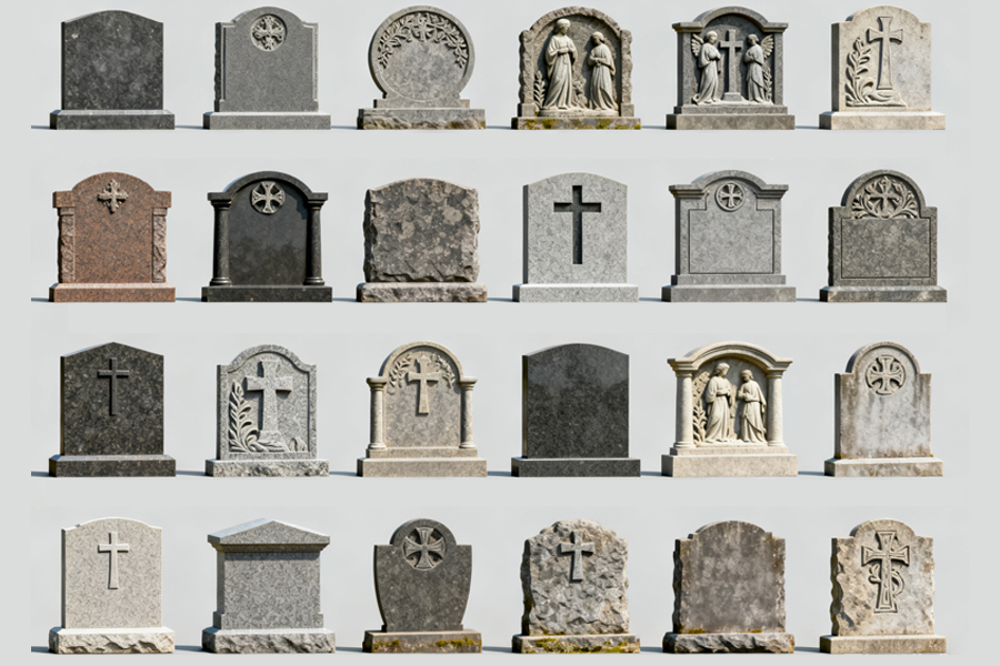 Comparative images of the layout of different Irish tombstone shapes and engravings.