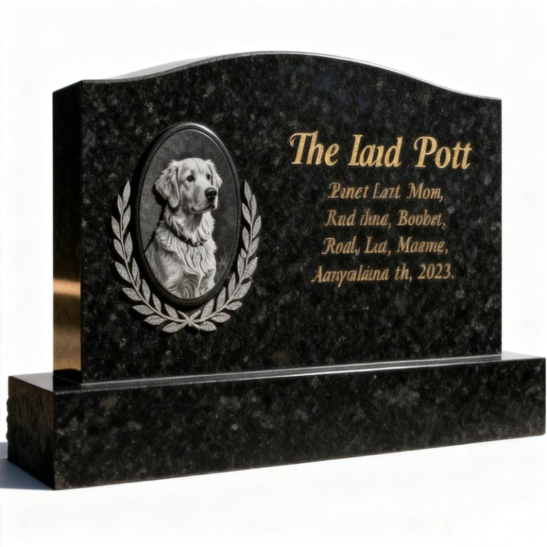 Custom Pet Photo Memorial – Black Granite Headstone with Engraving