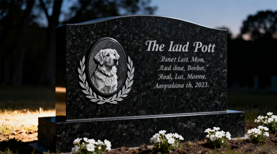 Custom Pet Photo Memorial – Black Granite Headstone with Engraving3