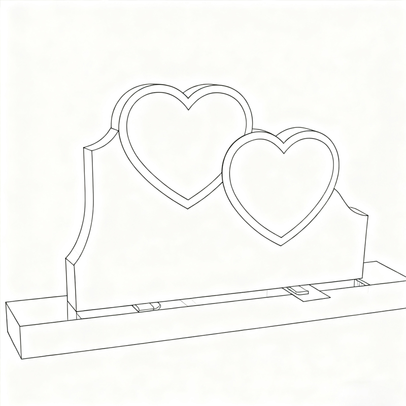 Double Heart Headstone Bahama Blue Granite Carved Bespoke Tombstone