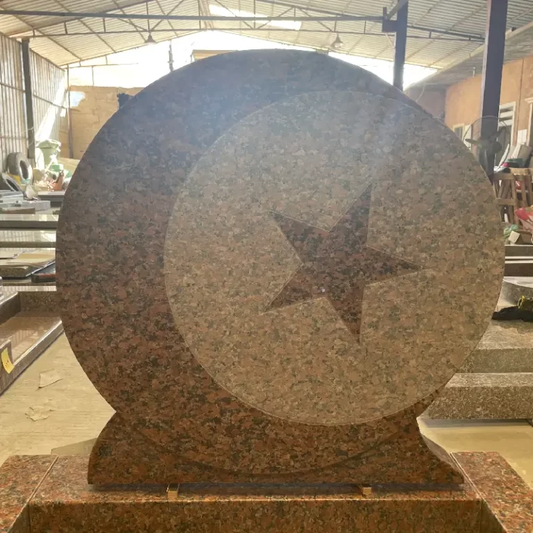G562 Granite Muslim Full Kerb Memorial with Crescent and Star Headstone