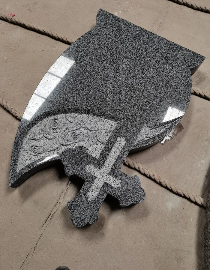 G654 granite Hungary-style cross tombstone with wave-shaped headstone and polished surface
