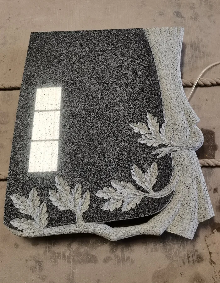 G654 granite Hungary-style tree carving tombstone with wave-shaped headstone and polished surface
