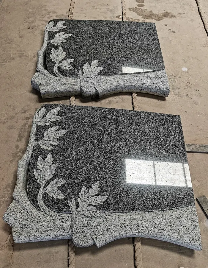 G654 granite Hungary-style tree carving tombstone with wave-shaped headstone and polished surface
