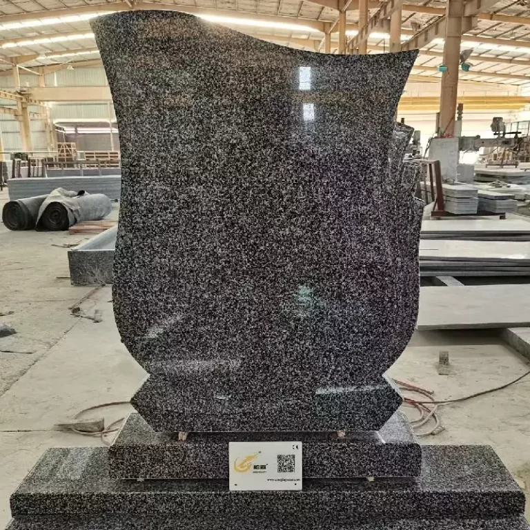 G654 Granite Hungary-Style Upright Tombstone with curved headstone and layered base