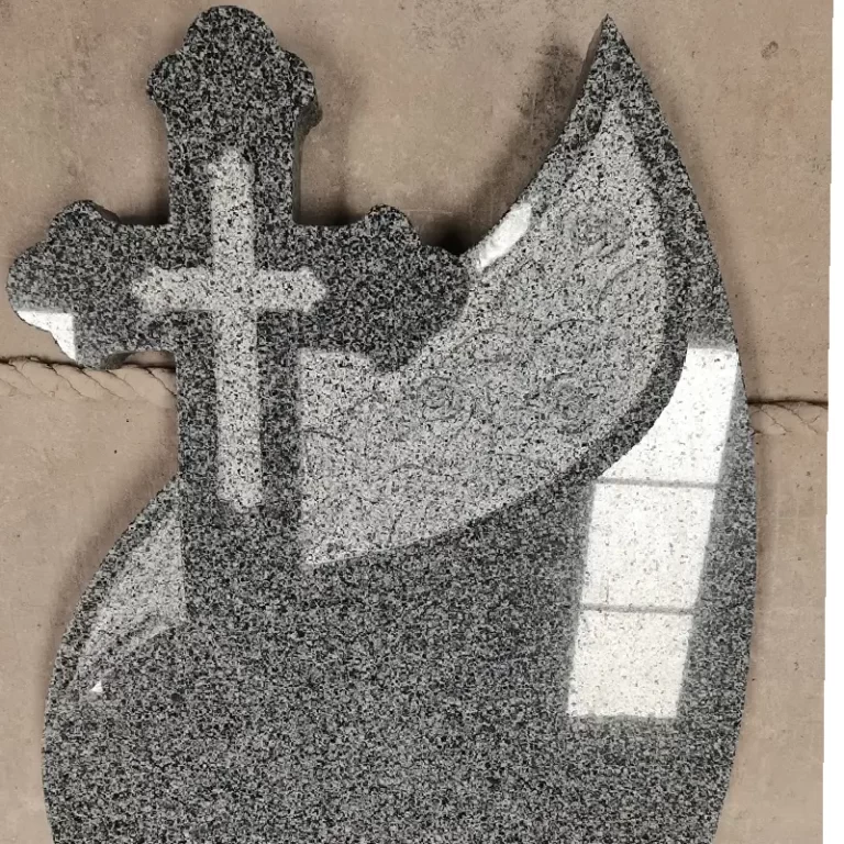 G654 granite Hungary-style cross tombstone with wave-shaped headstone and polished surface
