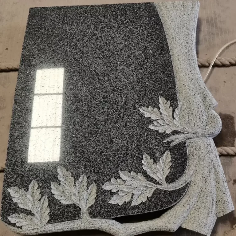 G654 granite Hungary-style tree carving tombstone with wave-shaped headstone and polished surface