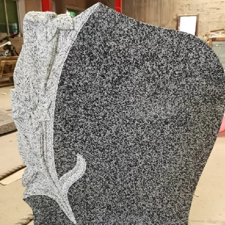 G654 Granite Hungarian-Style Flower Carving Tombstone with wave-shaped headstone and polished surface