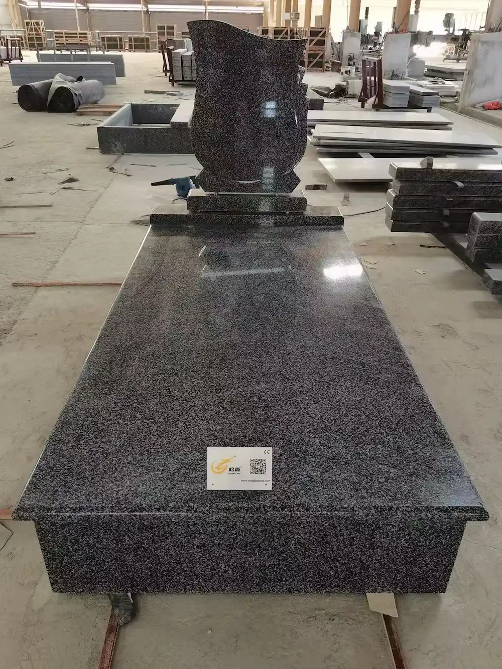 G654 Granite Hungary-Style Upright Tombstone with curved headstone and layered base