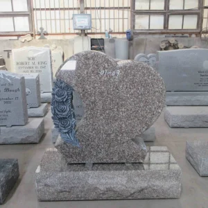 G664 Heart Headstone with Flower Carving