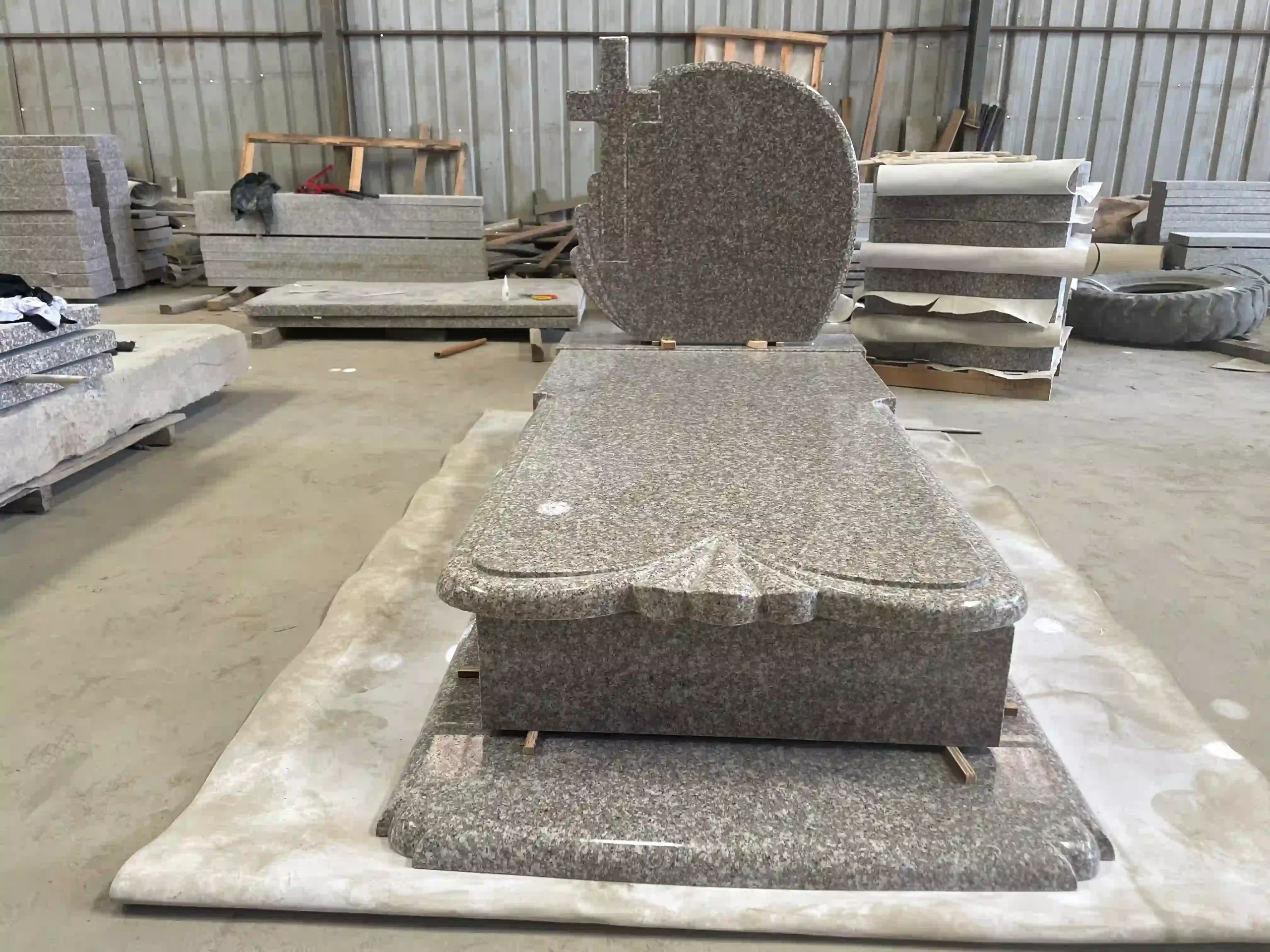 G664 pink granite cross full ledger memorial with upright headstone and full grave cover