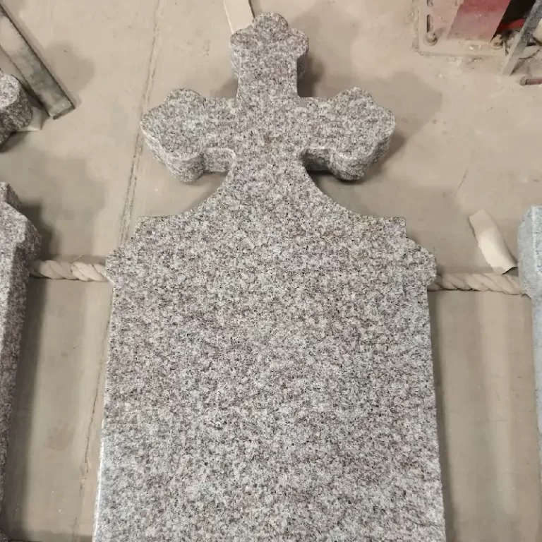 G664 Pink Granite Hungarian-Style Cross Headstone with polished cross top