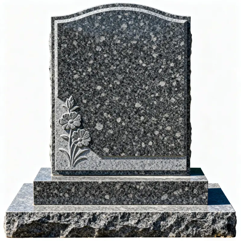 German Style Dark Grey Granite Tombstone with Flower Carving