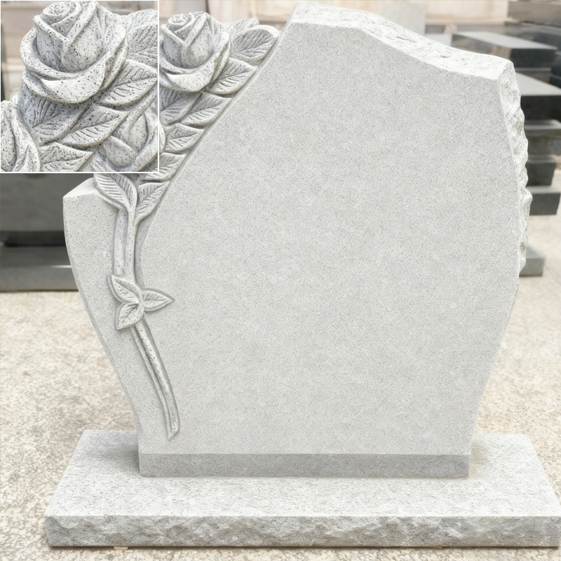 Hand Carved Flower Pattern Upright Gray Granite Headstones