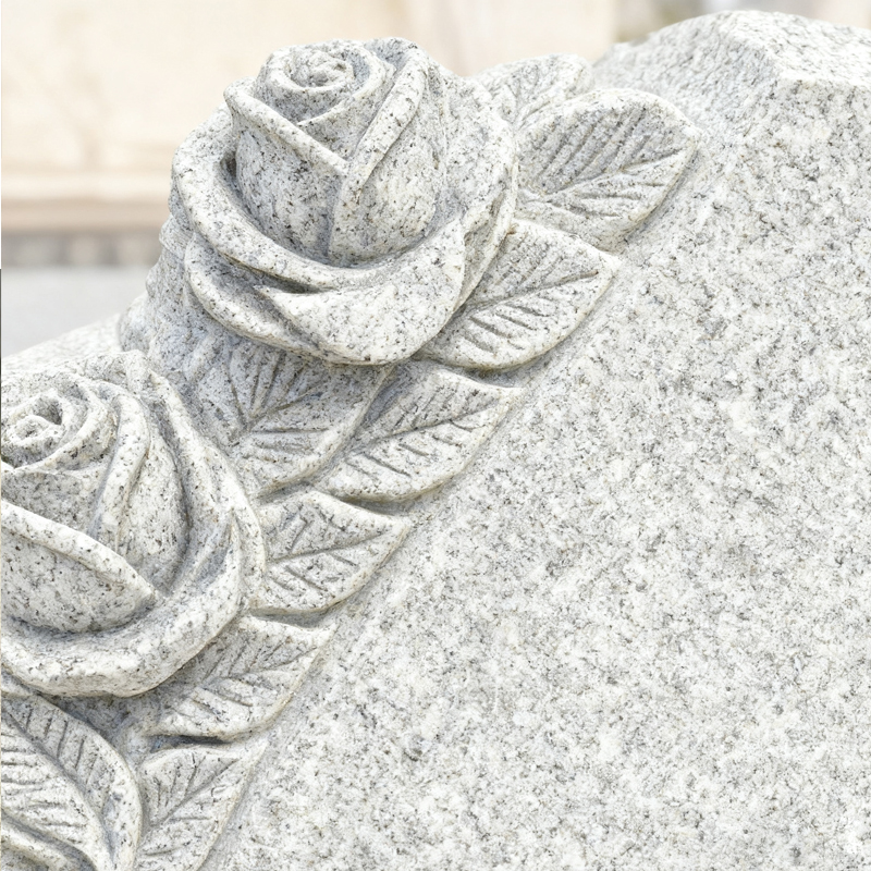 Hand Carved Flower Pattern Upright Gray Granite Headstones