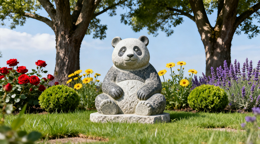 Hand Carved Stone Panda Garden Sculpture
