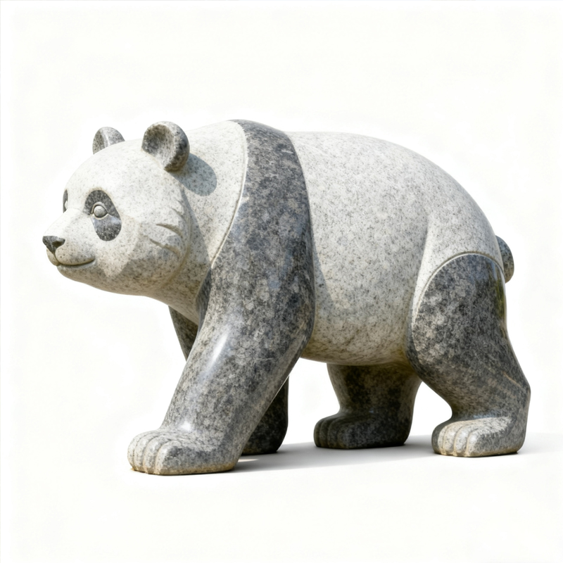 Hand Carved Stone Panda Garden Sculpture