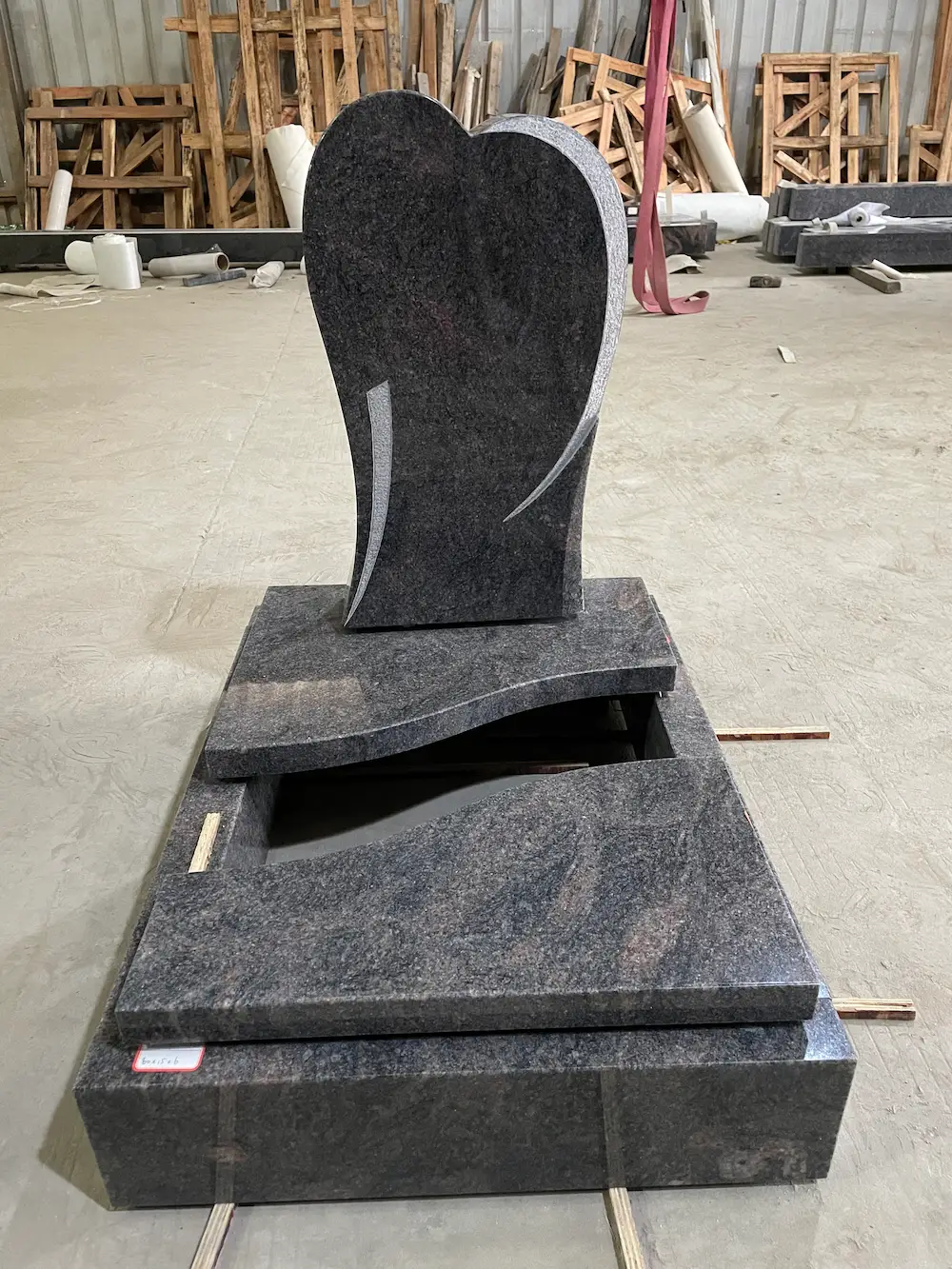 Himalaya Blue Granite Heart Tombstone with Wave Cover Slabs and Raised Base