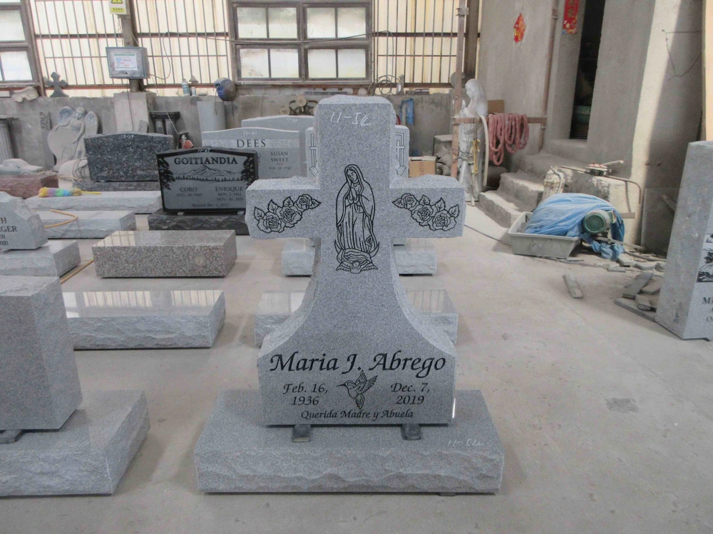 G633 Granite American-Style Cross Headstone