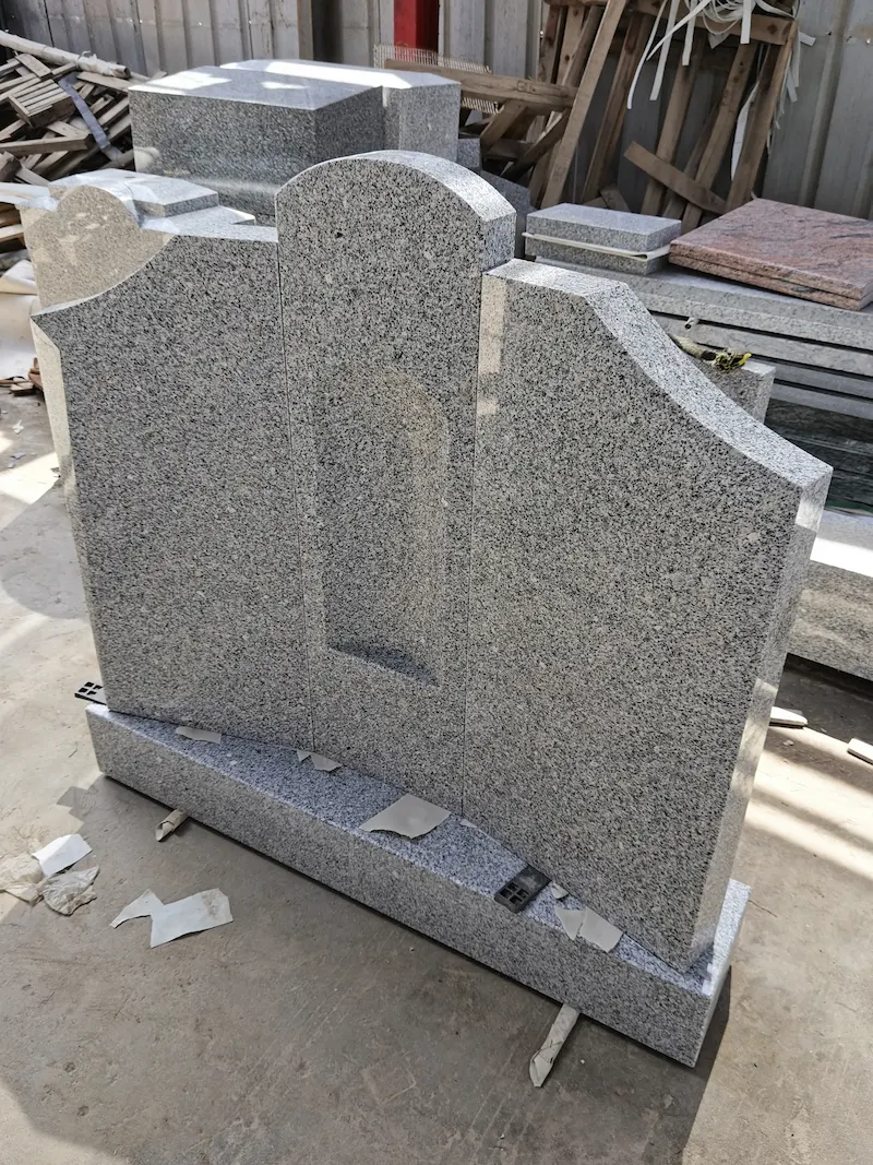 G603 granite Irish triple headstone with three-panel design and stable base for cemetery use