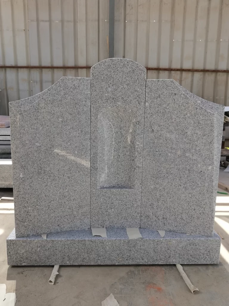 G603 granite Irish triple headstone with three-panel design and stable base for cemetery use