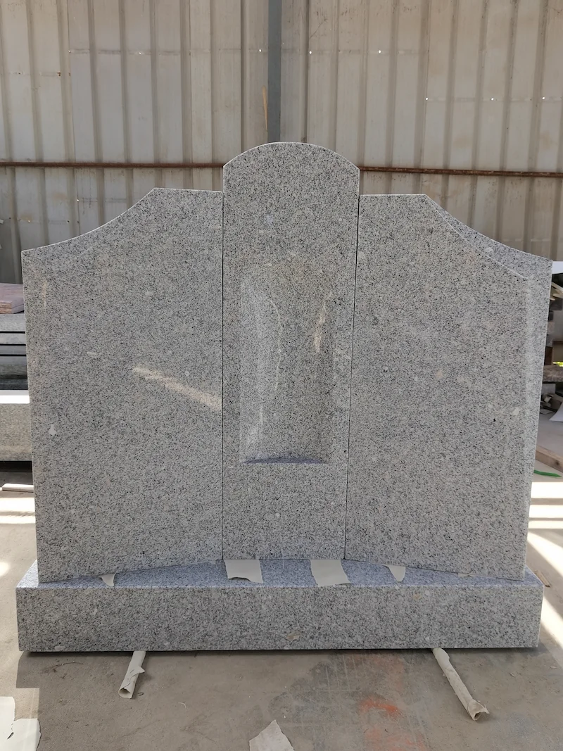 G603 granite Irish triple headstone with three-panel design and stable base for cemetery use