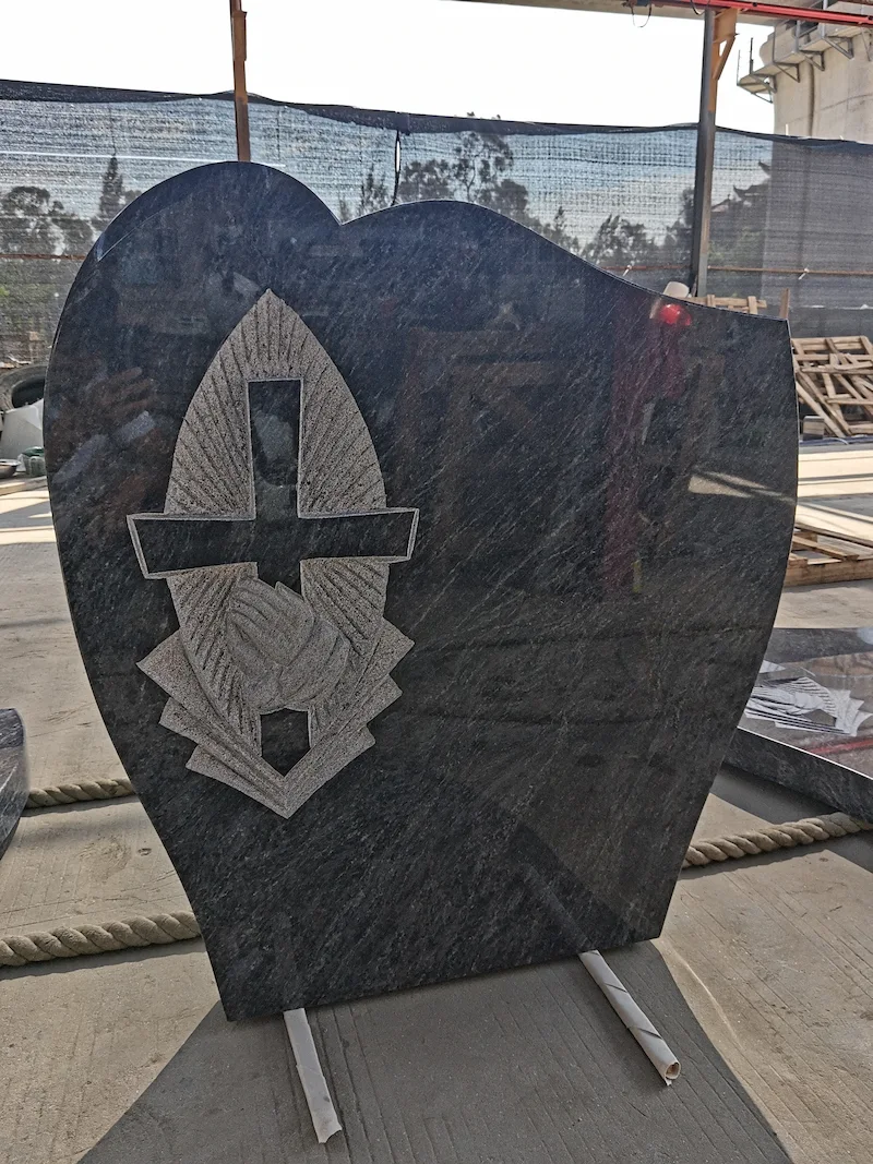 Bahama Blue Granite Headstone with Praying Hands and Cross