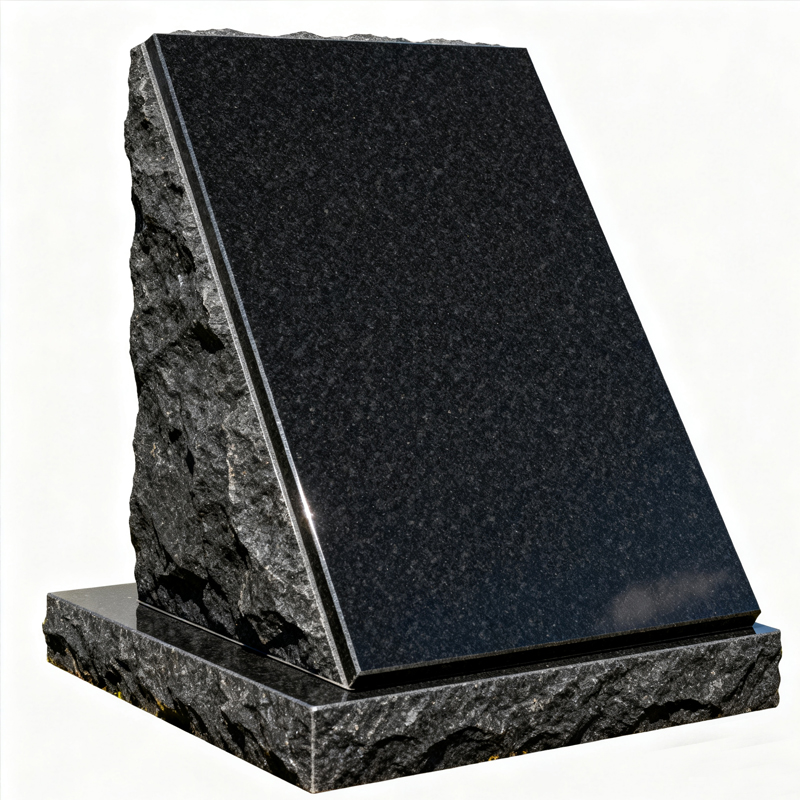 Jet Black Granite Slant Marker Headstone