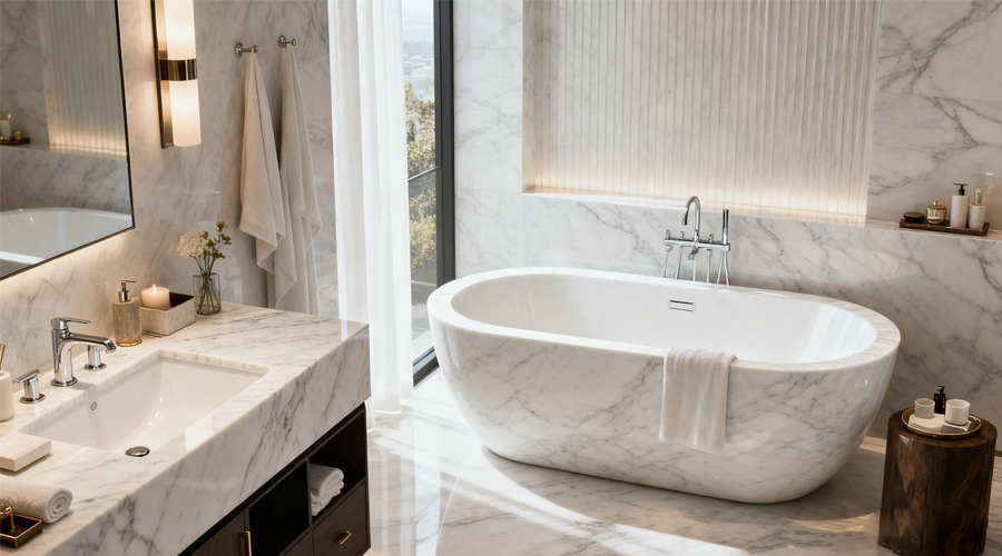 Luxury White Marble Solid Surface Bathtubs for Bathroom