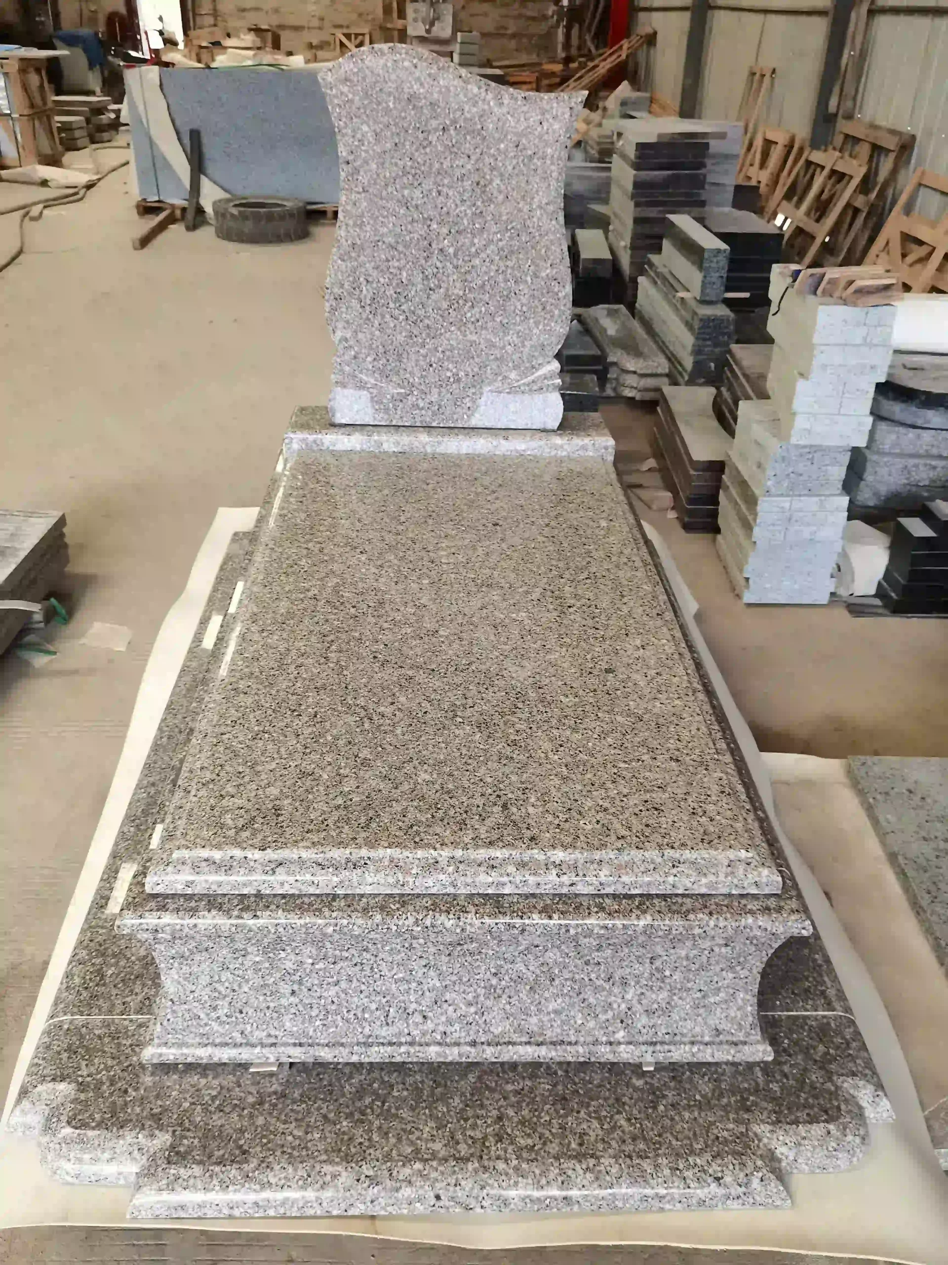 G664 Pink Granite Full Ledger Tombstone with upright headstone and full grave cover