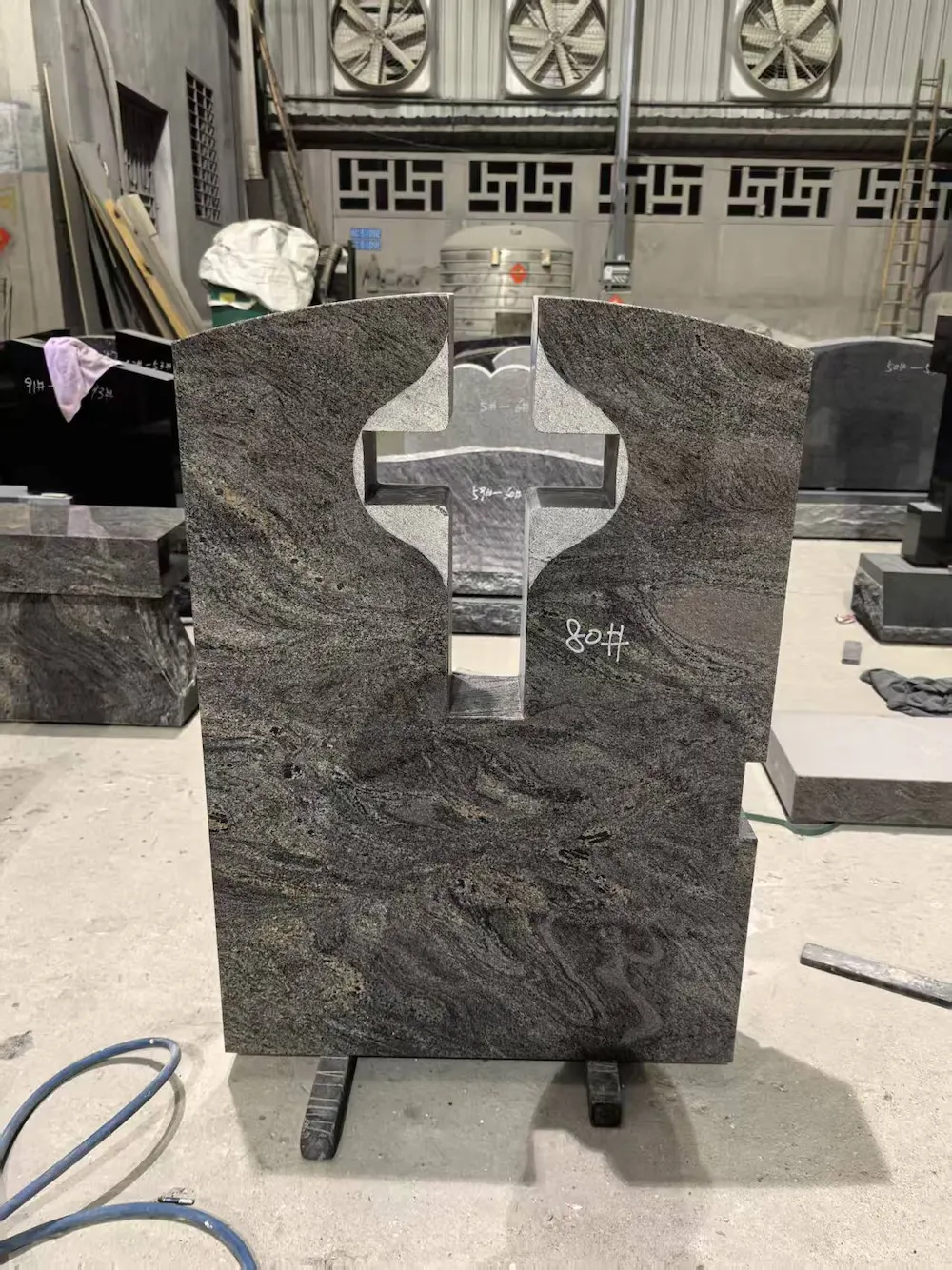 Paradiso Granite Cross Cut-Out Headstone with American-style upright panel and central cross opening