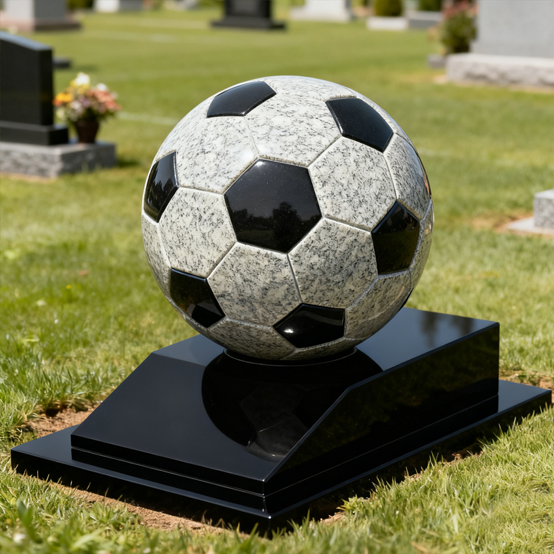 Solid Football Memorial Marker Grave with Slopped Base