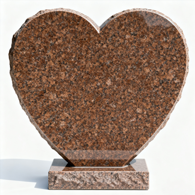 Tan Brown Granite Heart Headstone