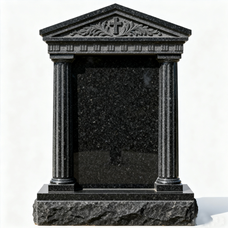 Temple Style Engraved Black Granite Headstone Ireland Monument