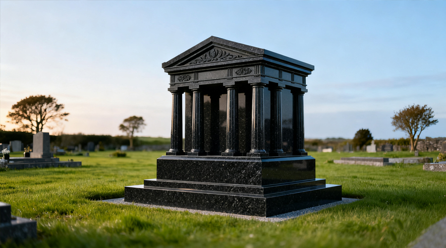 Temple Style Engraved Black Granite Headstone Ireland Monument