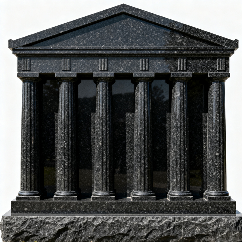 Temple Style Engraved Black Granite Headstone Ireland Monument4